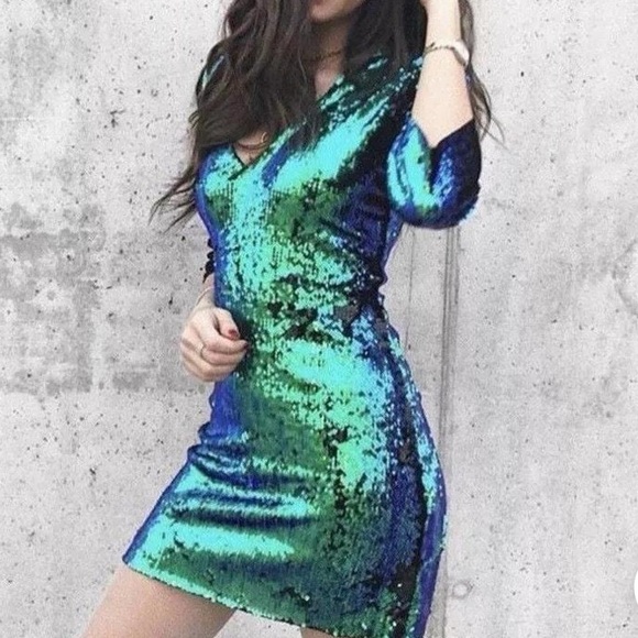 ZARA green sequined dress - Picture 4 of 11